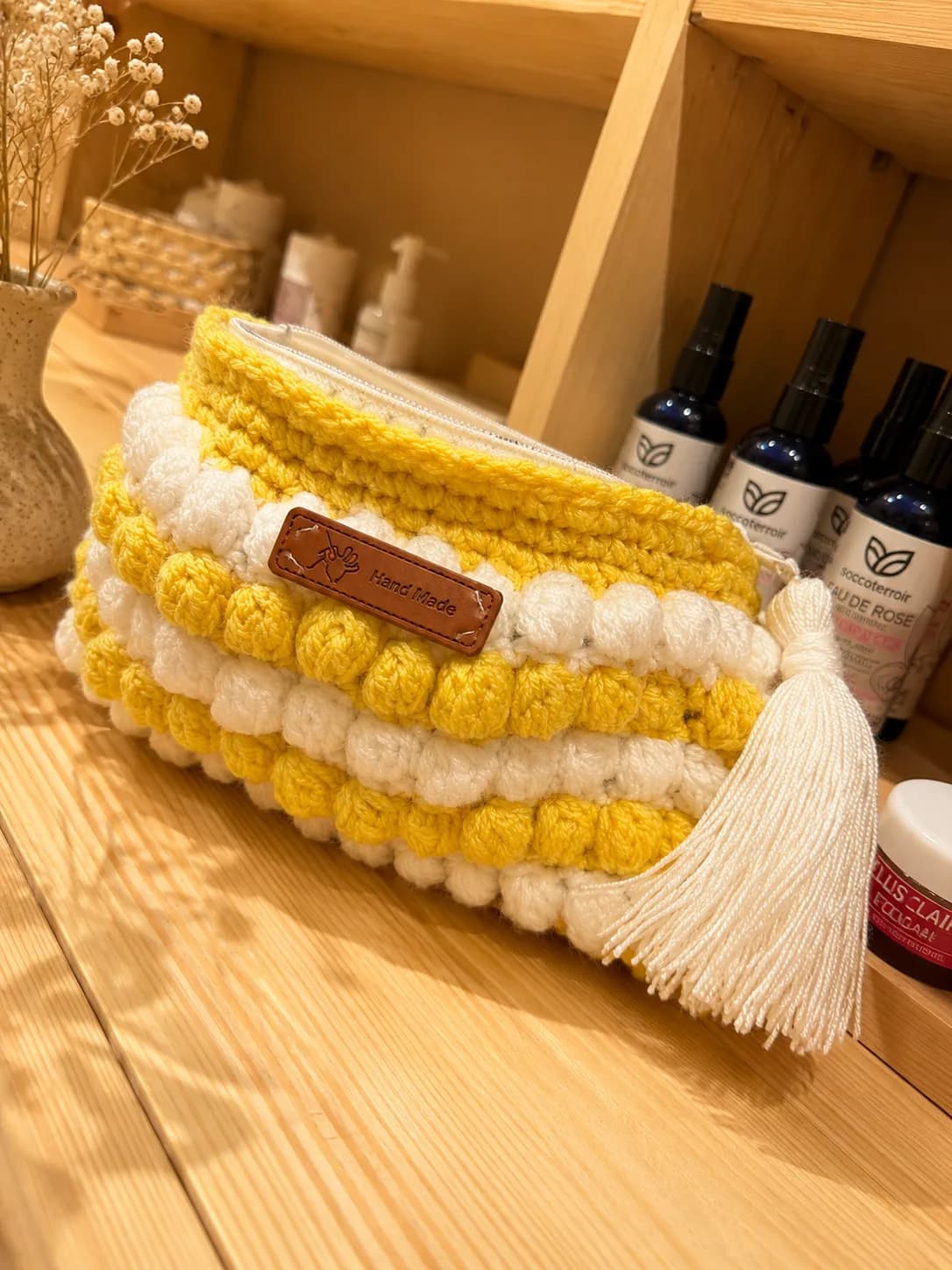 Trousse Artisanale au Crochet Jaune – Grande Taille | Fait Main au Maroc