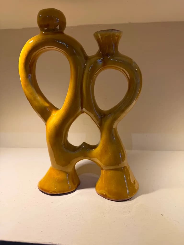 Bougeoir double en céramique — jaune ambre