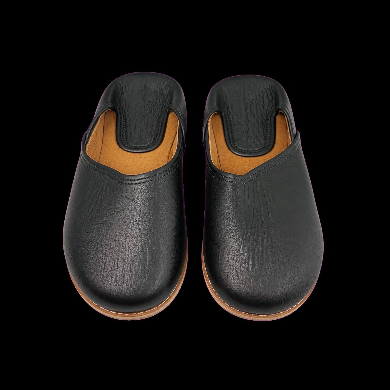 Babouches  lisse  en cuir noir HOMME
