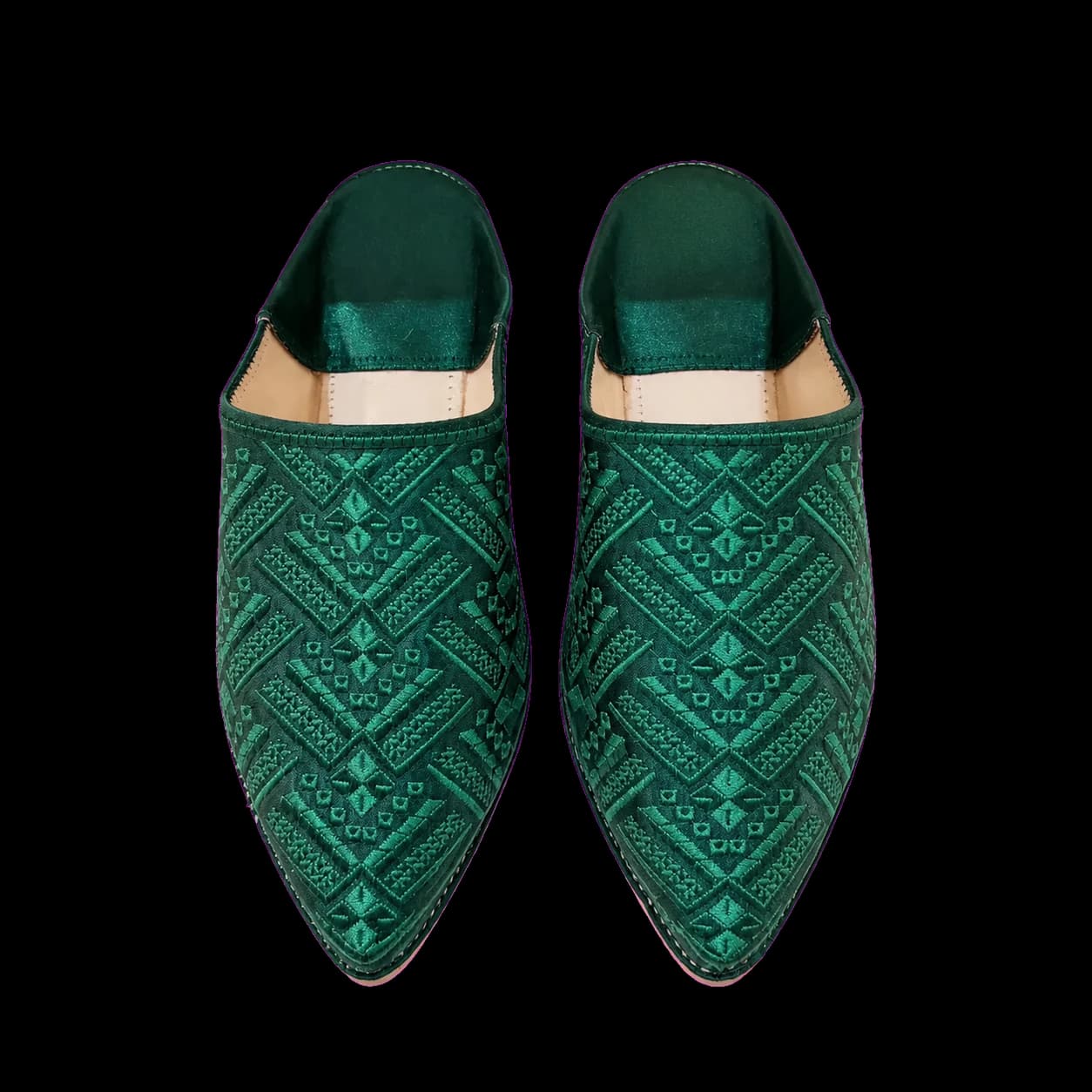 Babouches pointues brodées vert émeraude