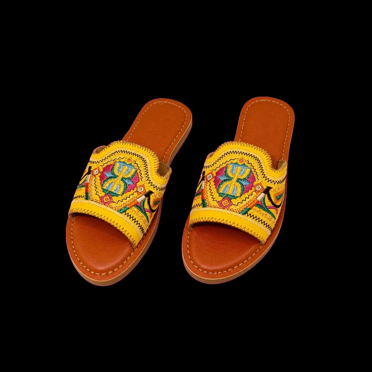 Sandales brodées jaunes en cuir