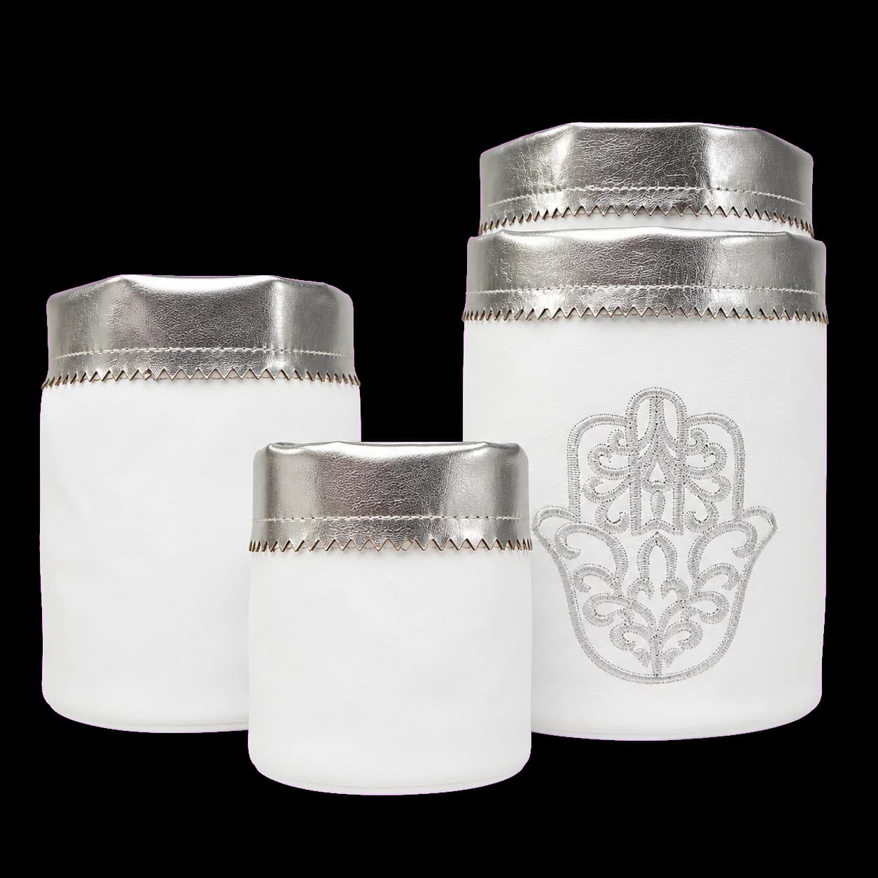 Corbeilles Khamsa blanc et argent (lot de 3)