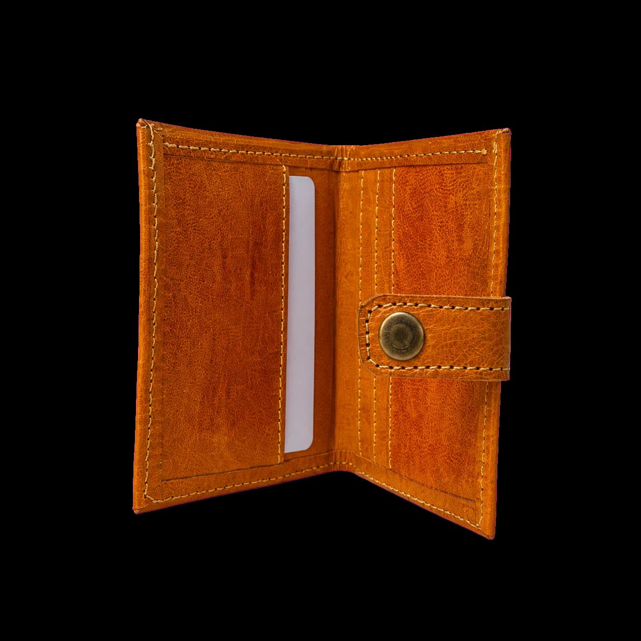 Porte-cartes en cuir camel à bouton pression