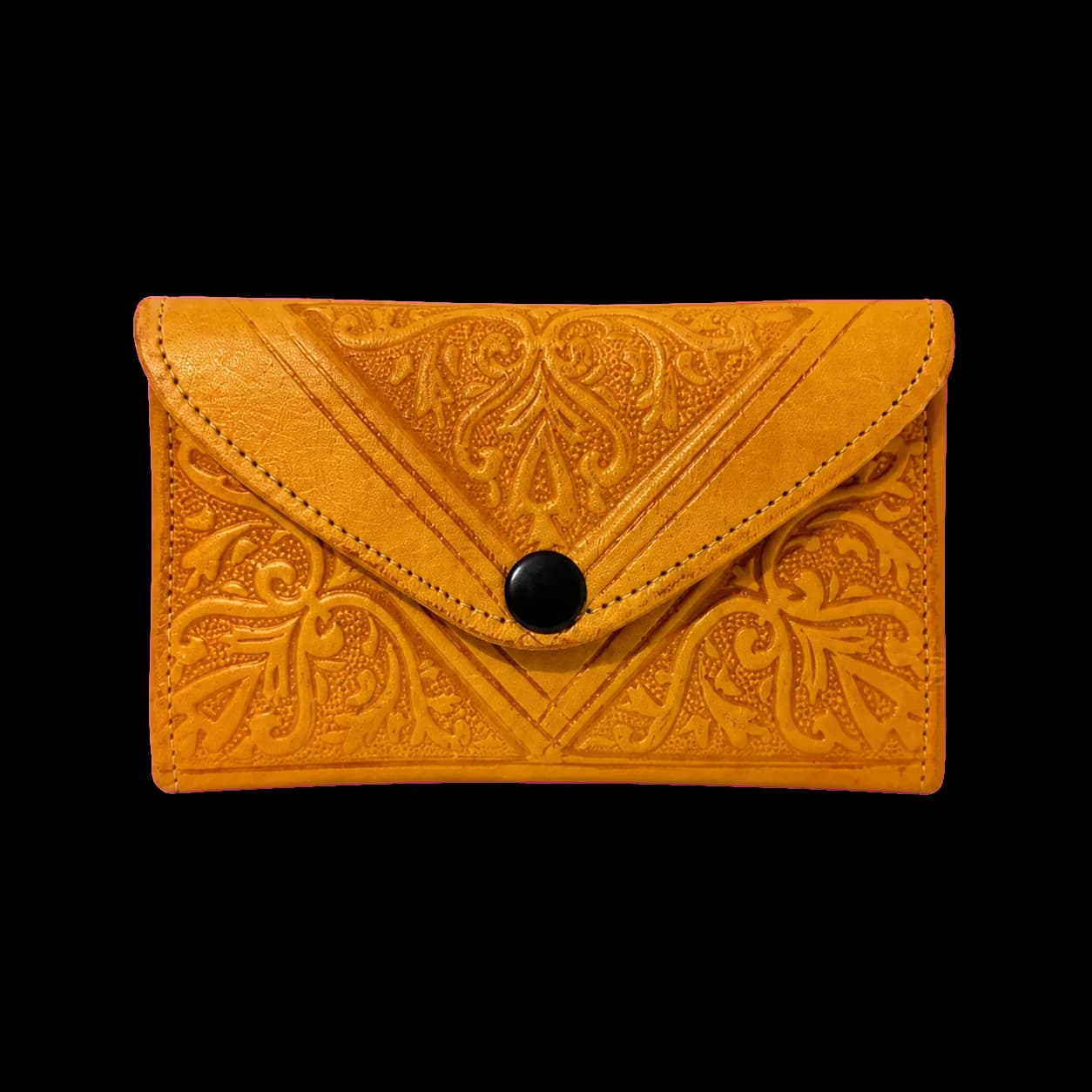 Porte-monnaie en cuir repoussé jaune