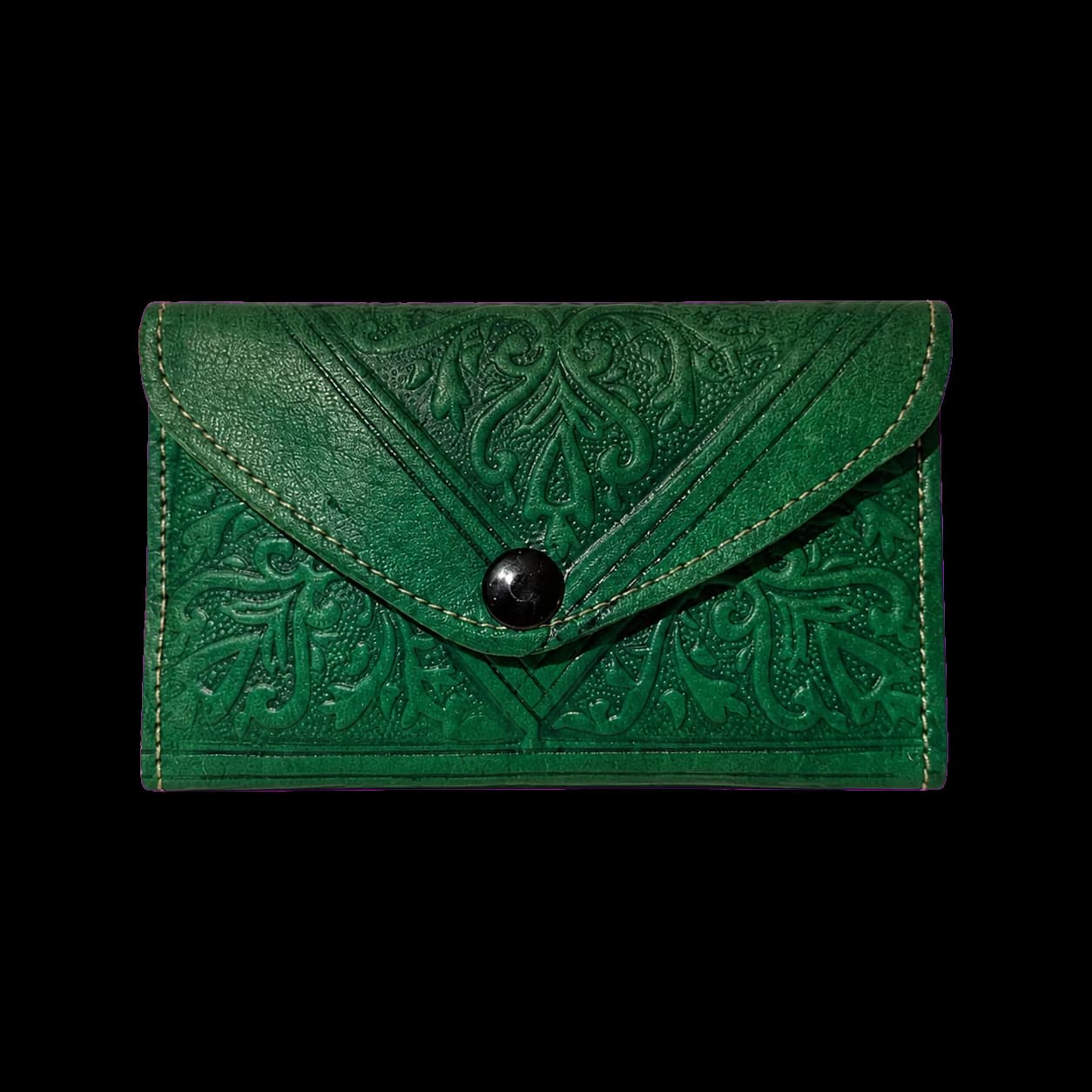 Porte-monnaie en cuir repoussé vert
