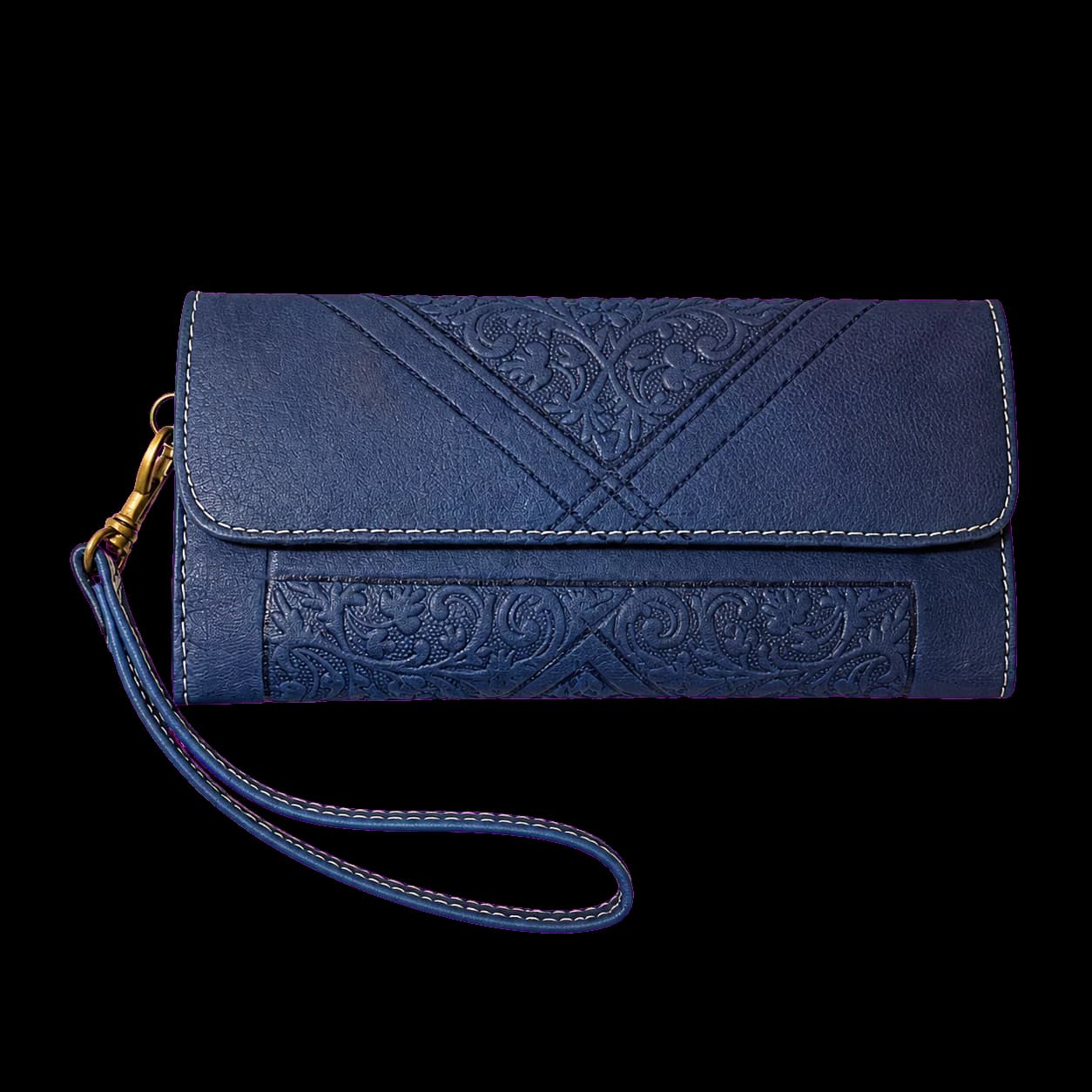 Portefeuille dragonne en cuir repoussé bleu