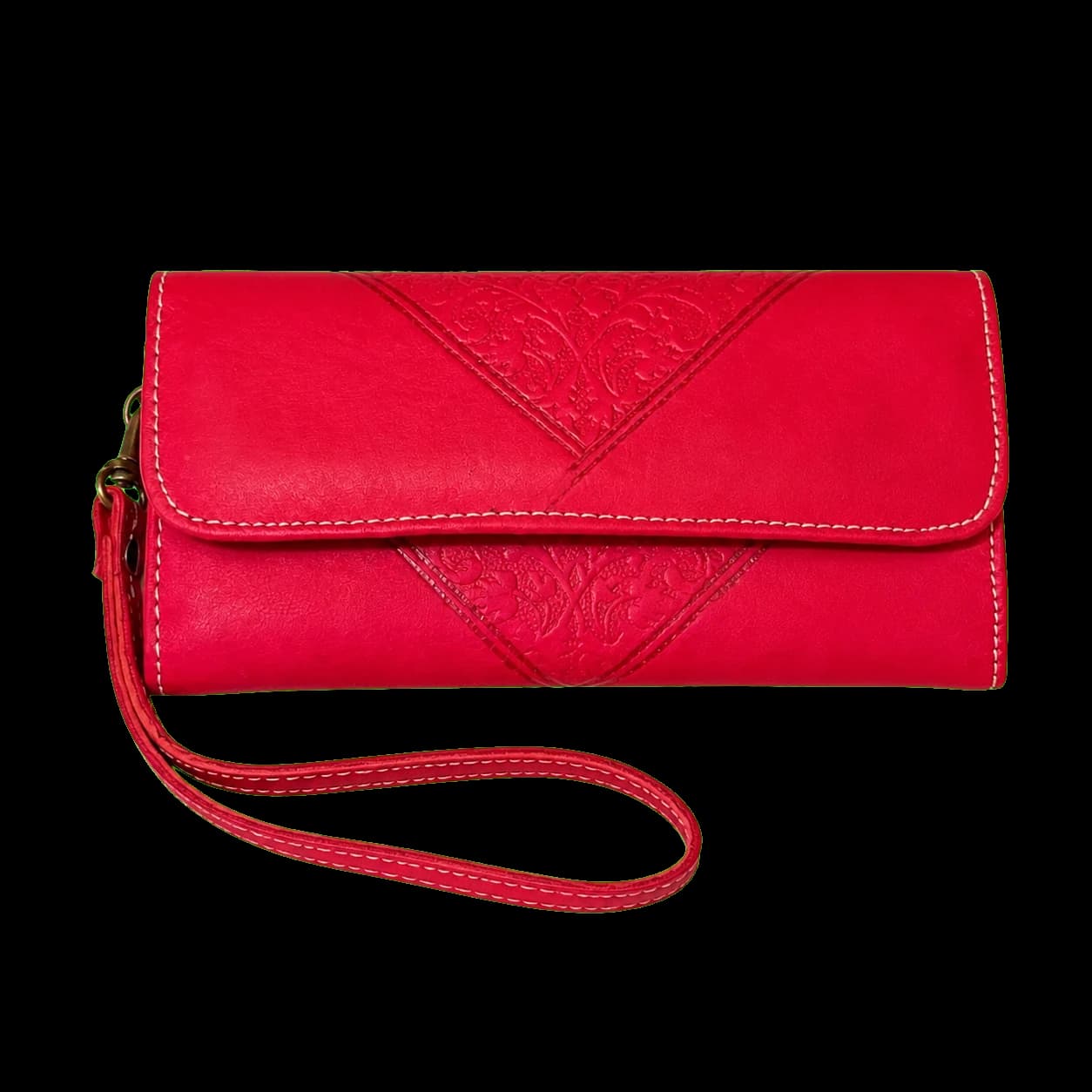 Portefeuille dragonne en cuir repoussé fushia