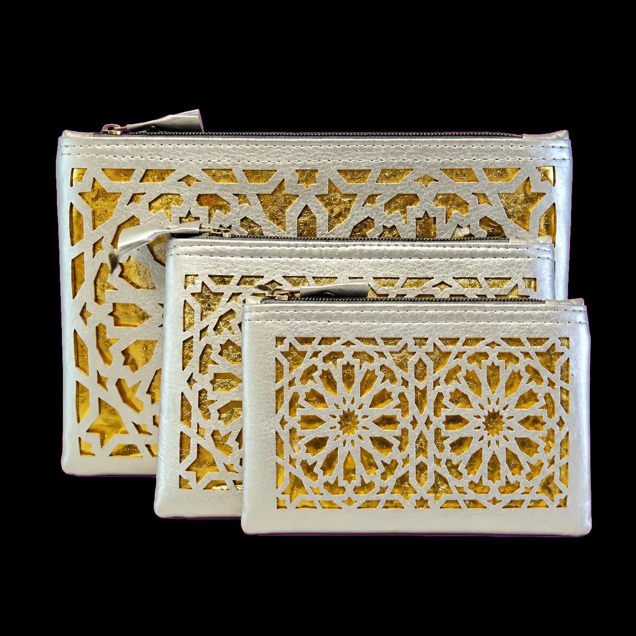 Trousses en cuir ajouré argent et or (lot de 3)