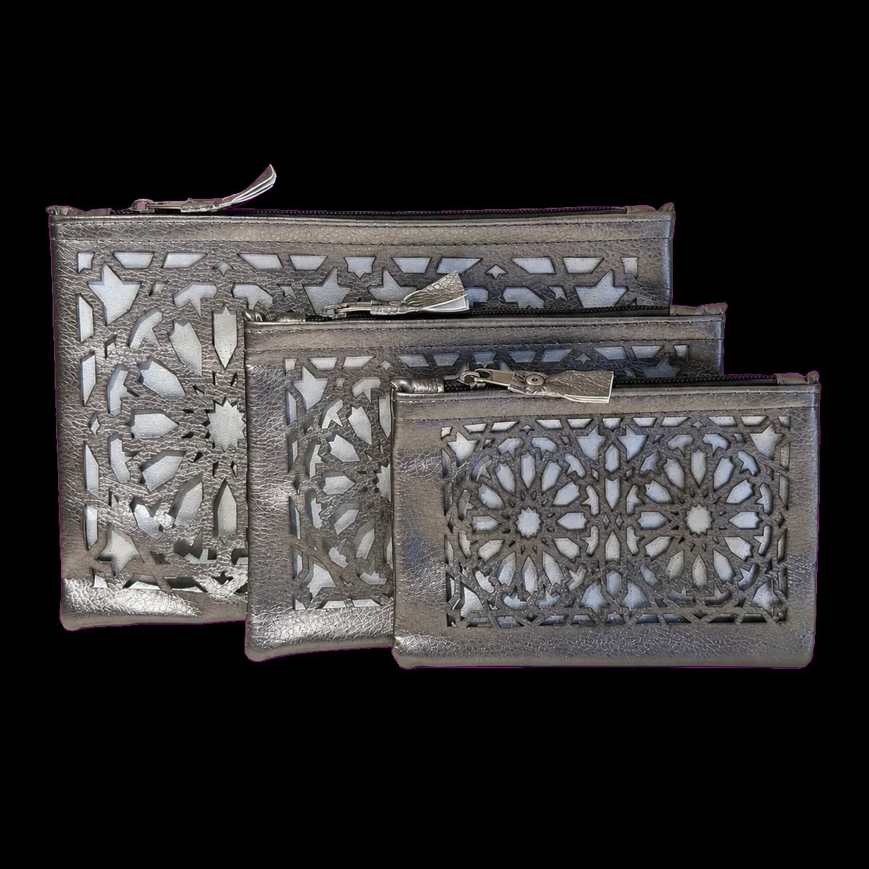 Trousses en cuir ajouré étain (lot de 3)