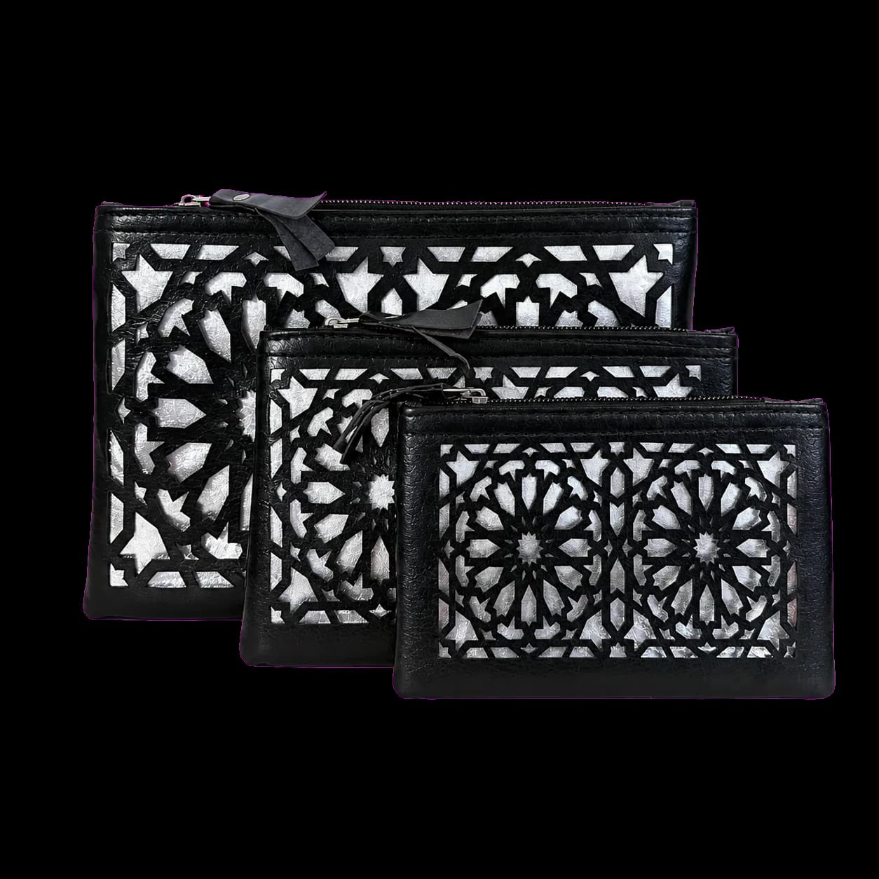 Trousses en cuir ajouré noir (lot de 3)