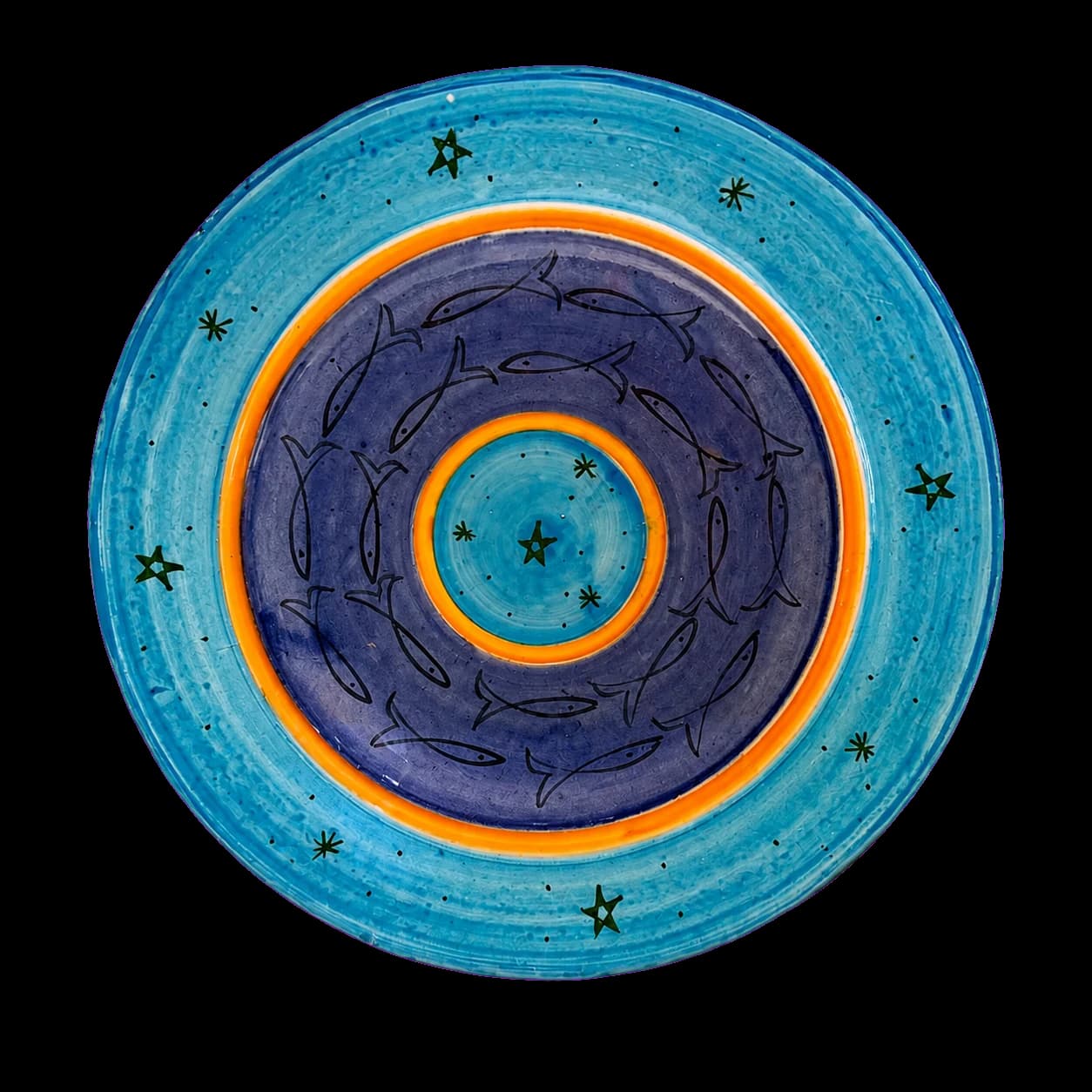 Assiette décorative aux poissons (bleu turquoise)