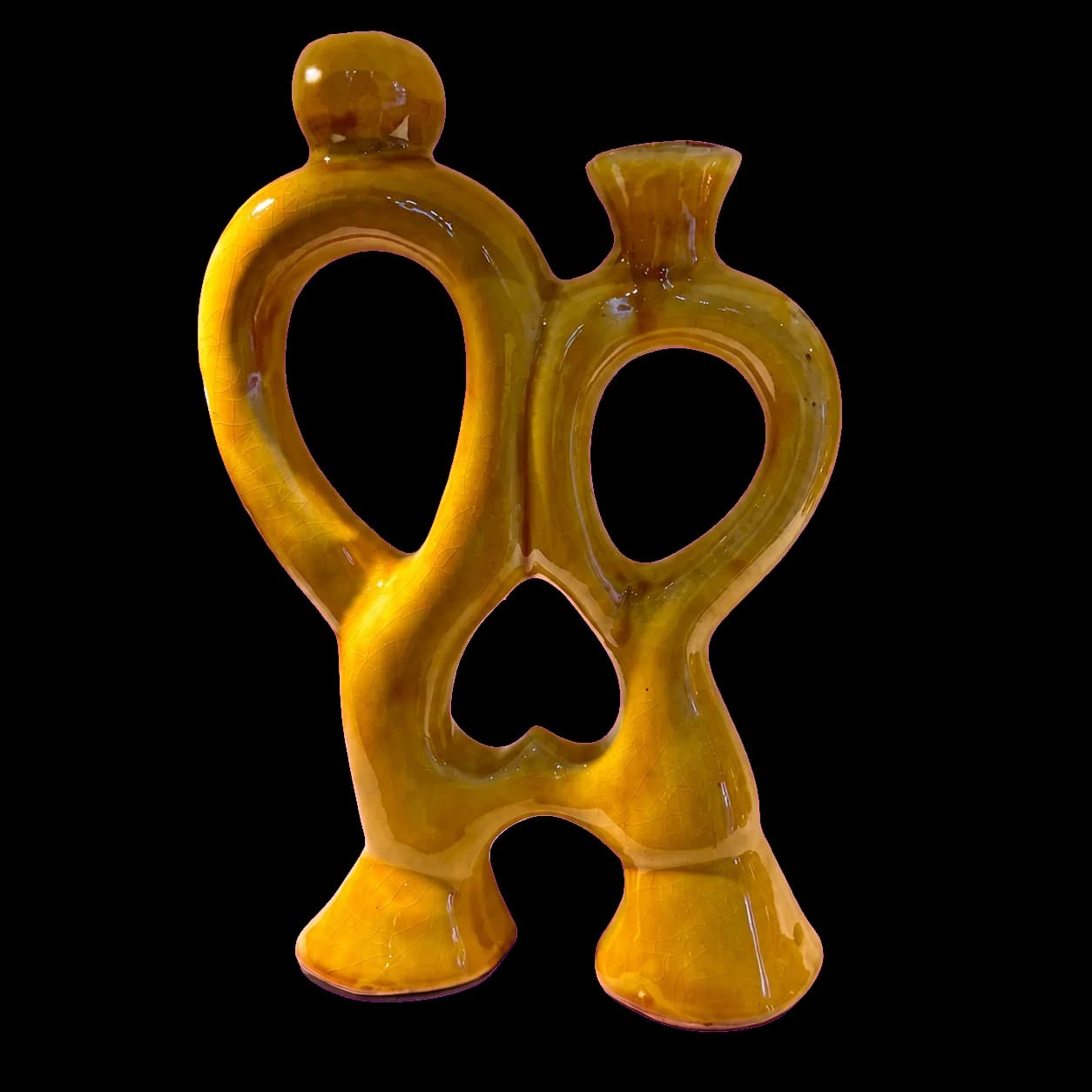 Bougeoir double en céramique — jaune ambre