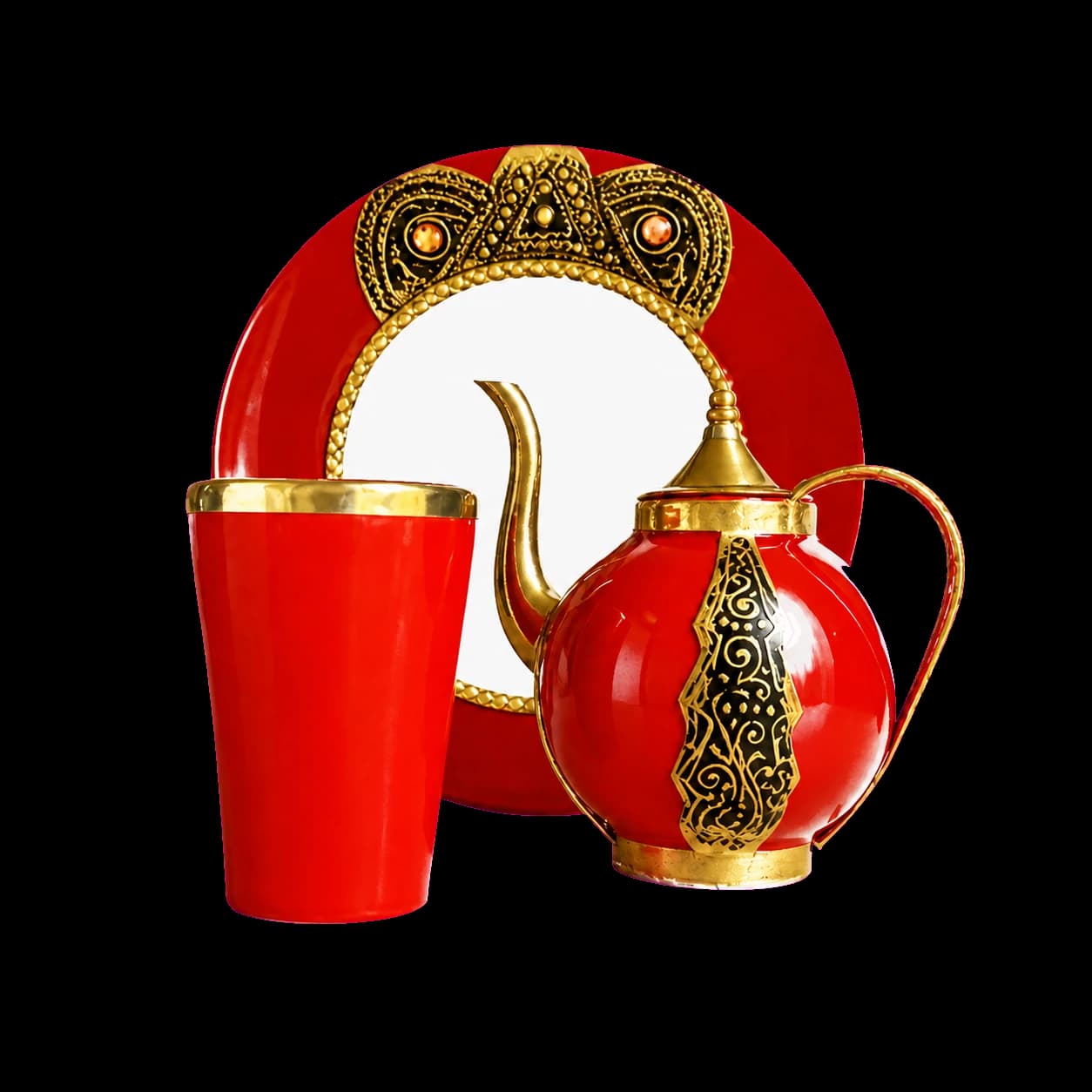 Service à thé  — théière, verre, plateau miroir 
