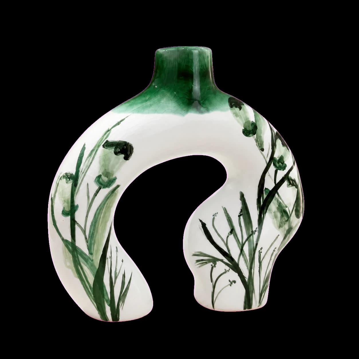 Vase arche en céramique peint main — motif végétal