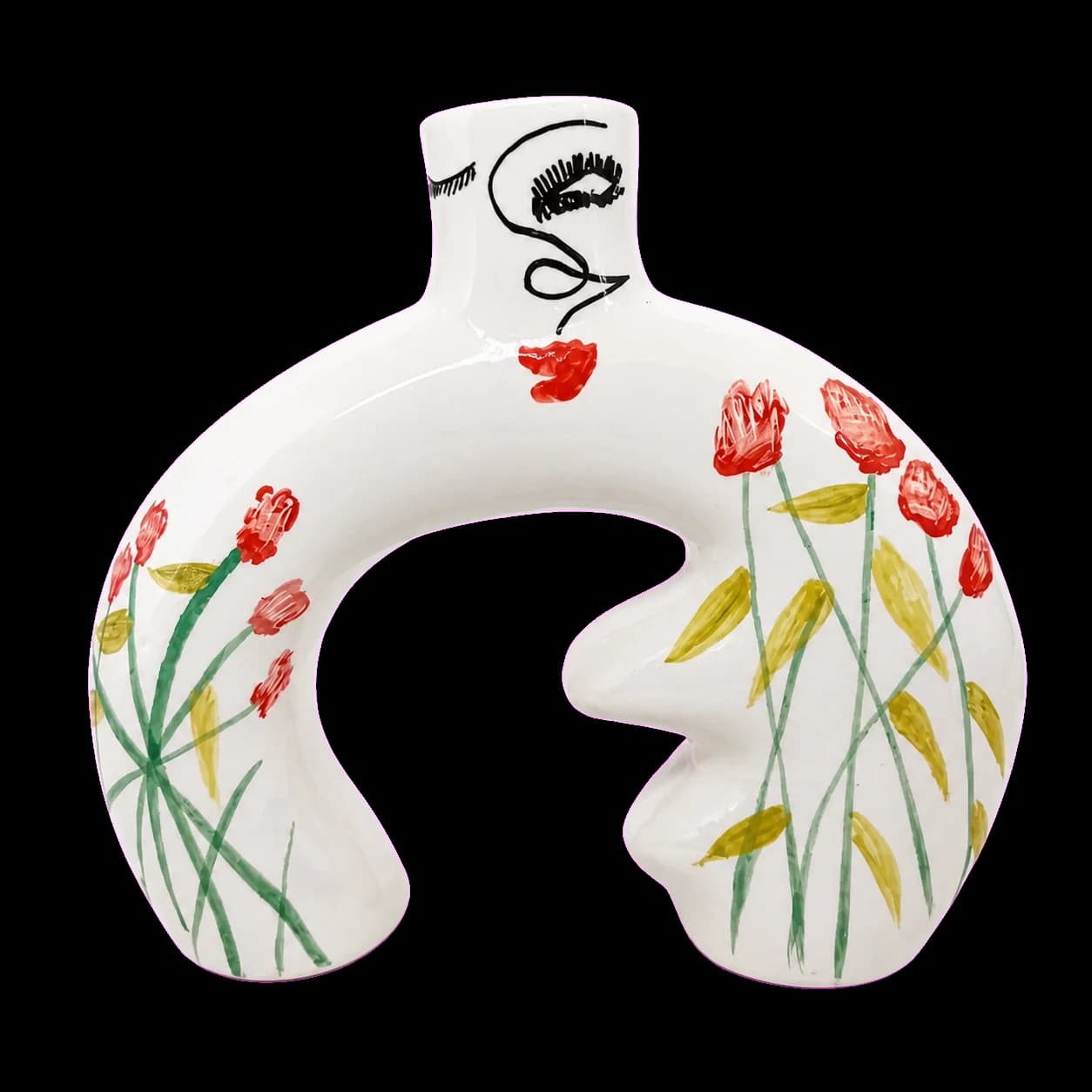 Vase demi-lune blanc — coquelicots & visage