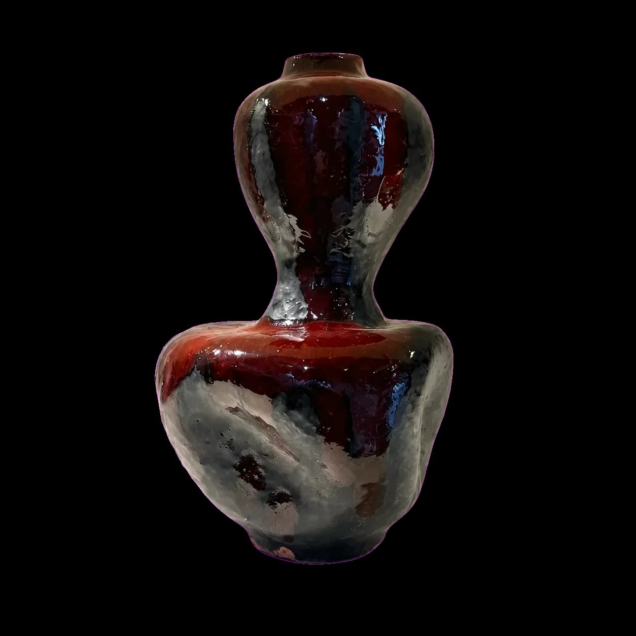Vase double-gourde bordeaux flammé