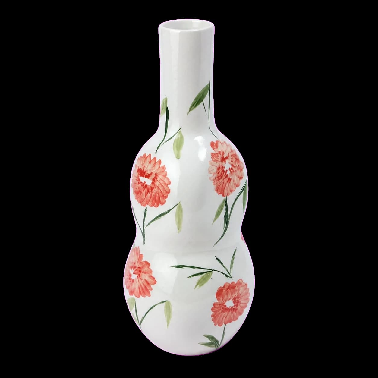 Vase sablier blanc — fleurs roses