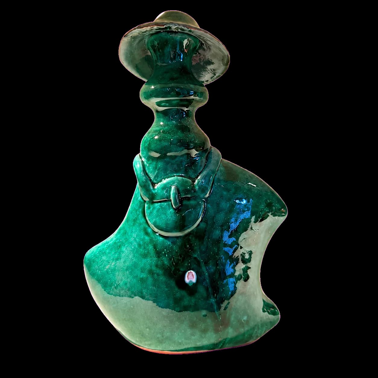 Vase-sculpture « femme au chapeau » vert