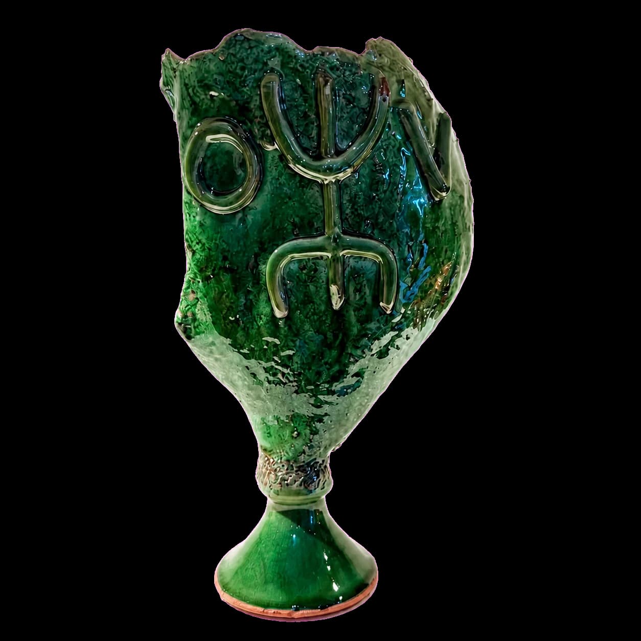 Vase « visage » vert émaillé
