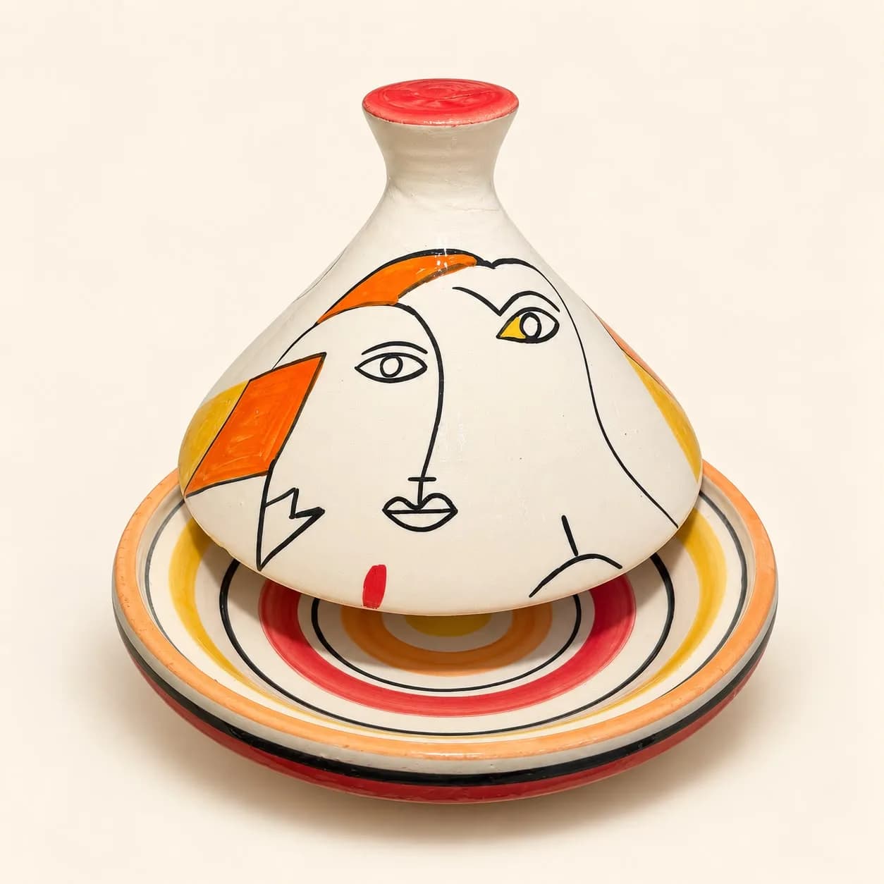 Tajine artisanal peint à la main — motifs contemporains
