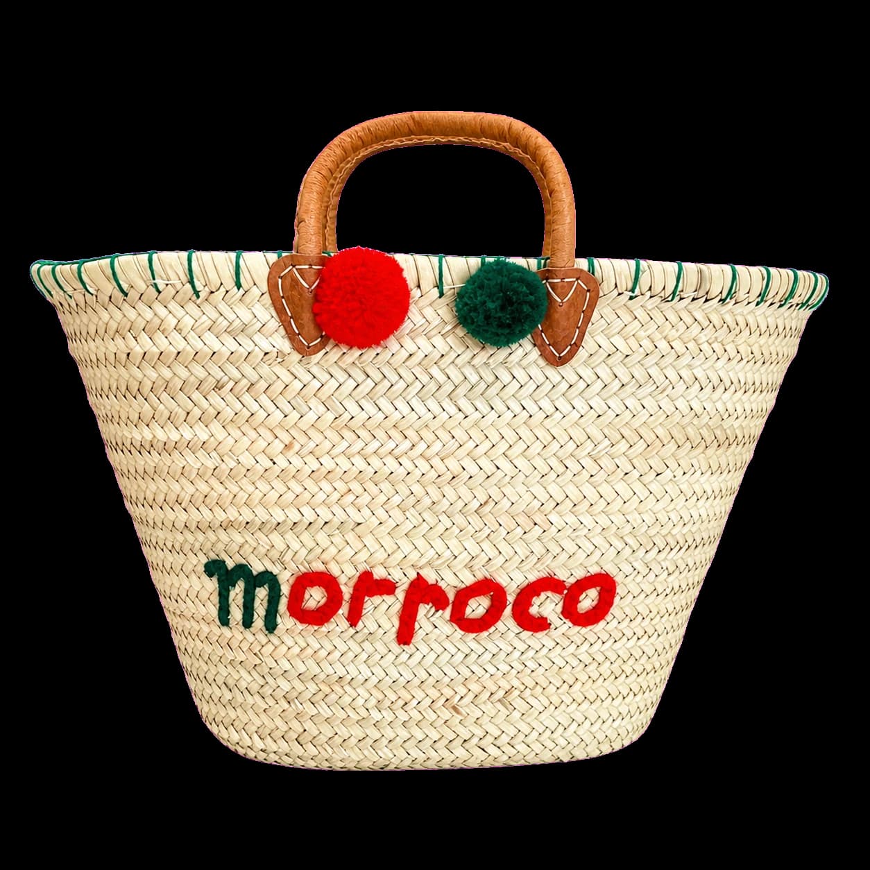 Panier en paille brodé « Morroco » à pompons