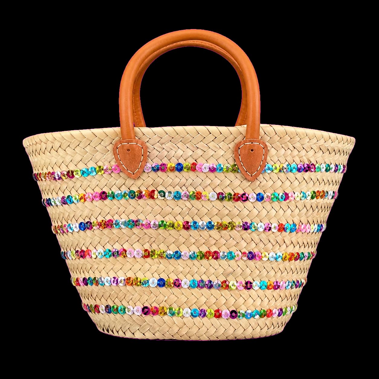 Panier en paille à sequins multicolores
