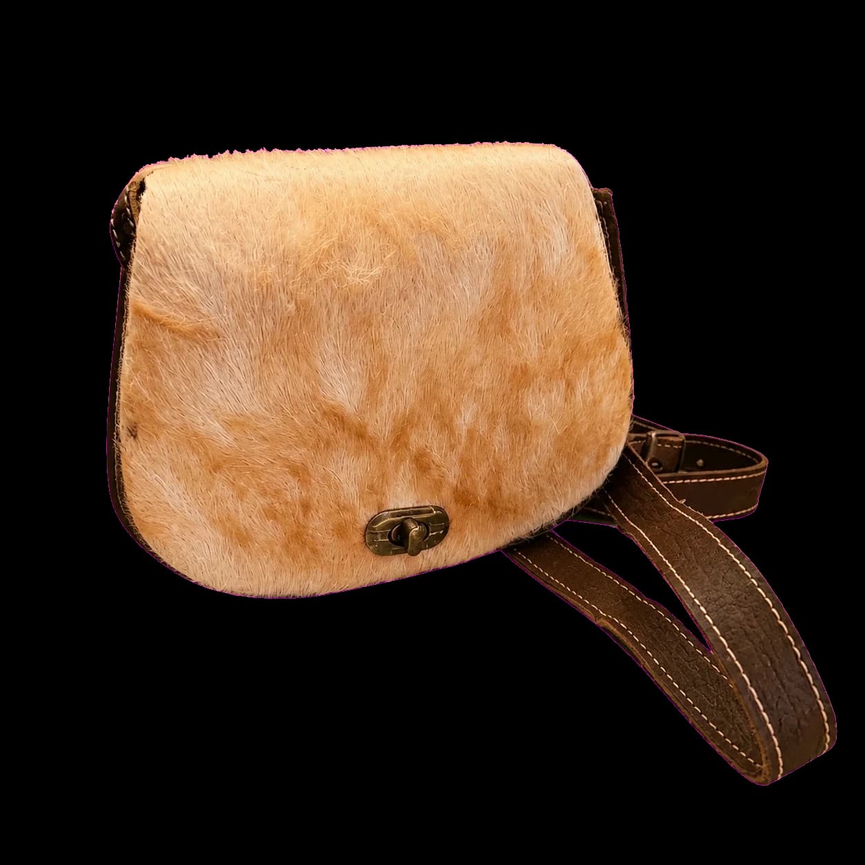 Sac besace en cuir et peau naturelle