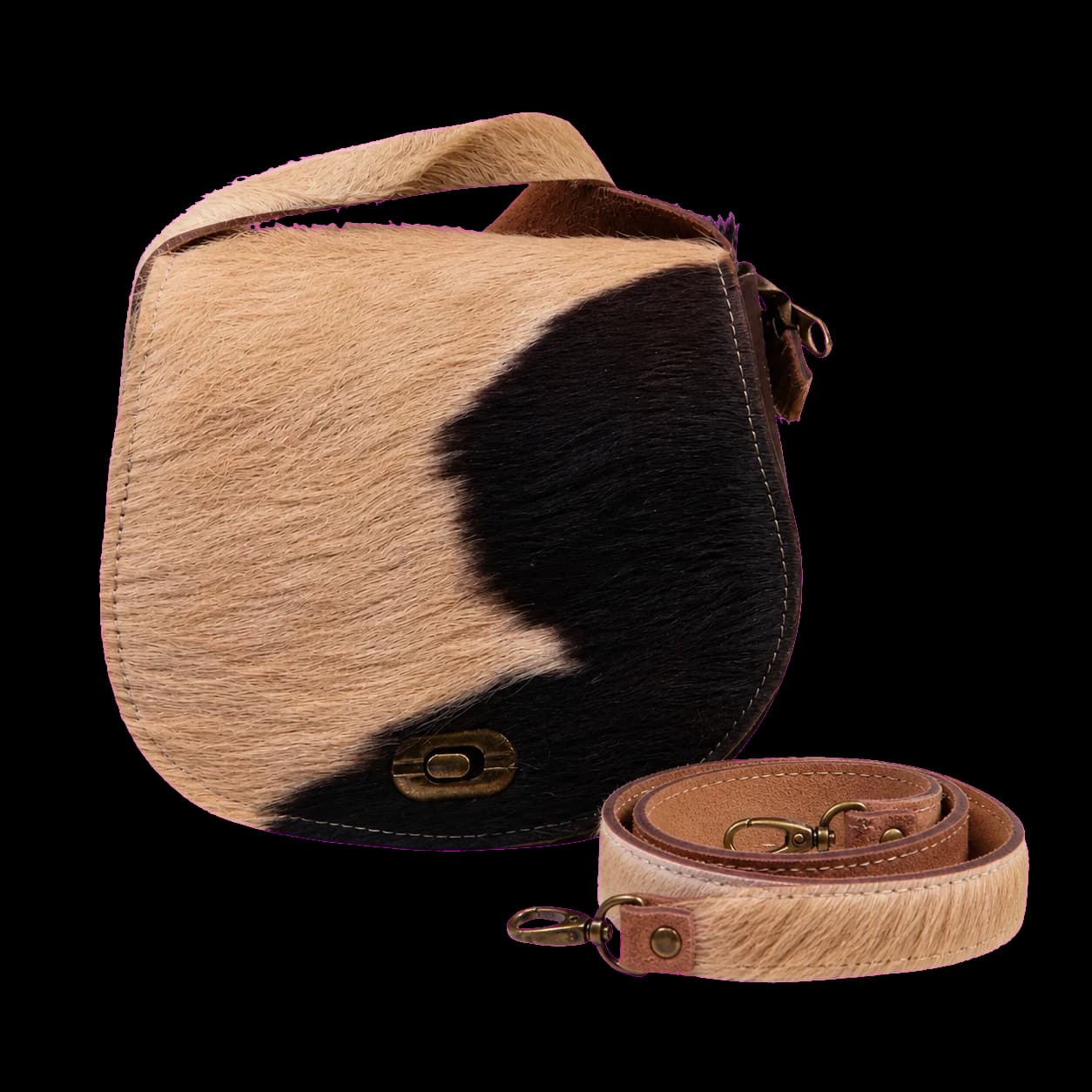 Sac besace en cuir et peau lainée