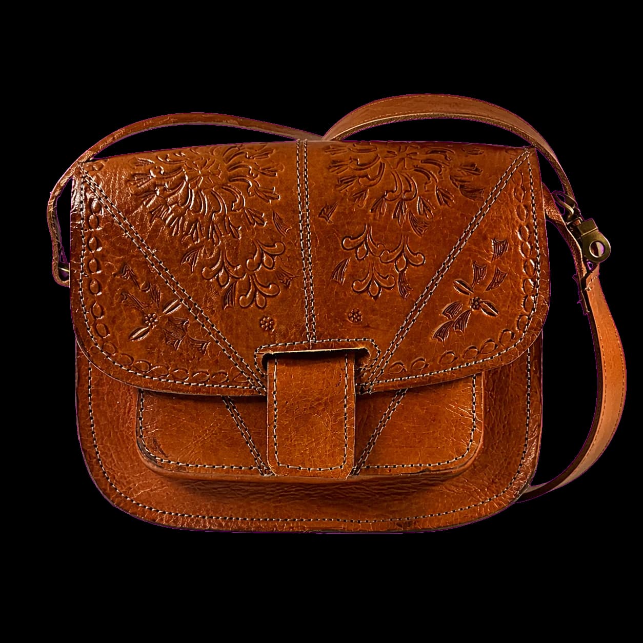 Sac besace en cuir repoussé floral