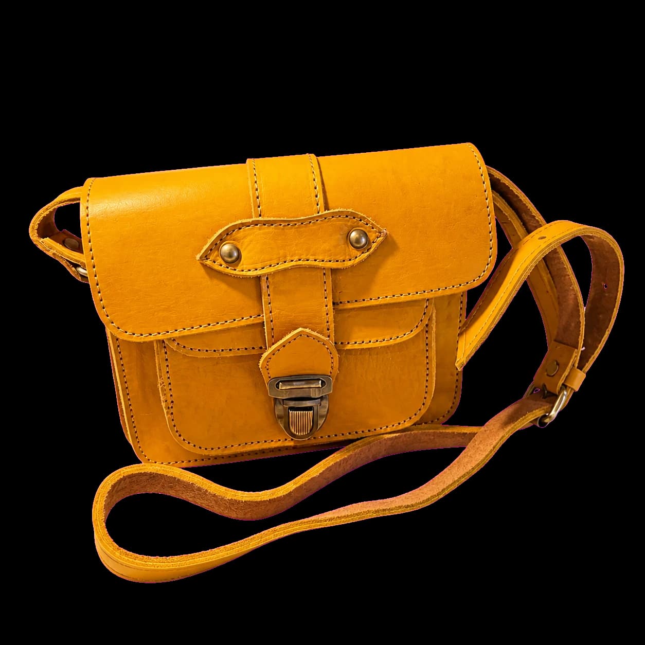 Sacoche bandoulière en cuir jaune moutarde