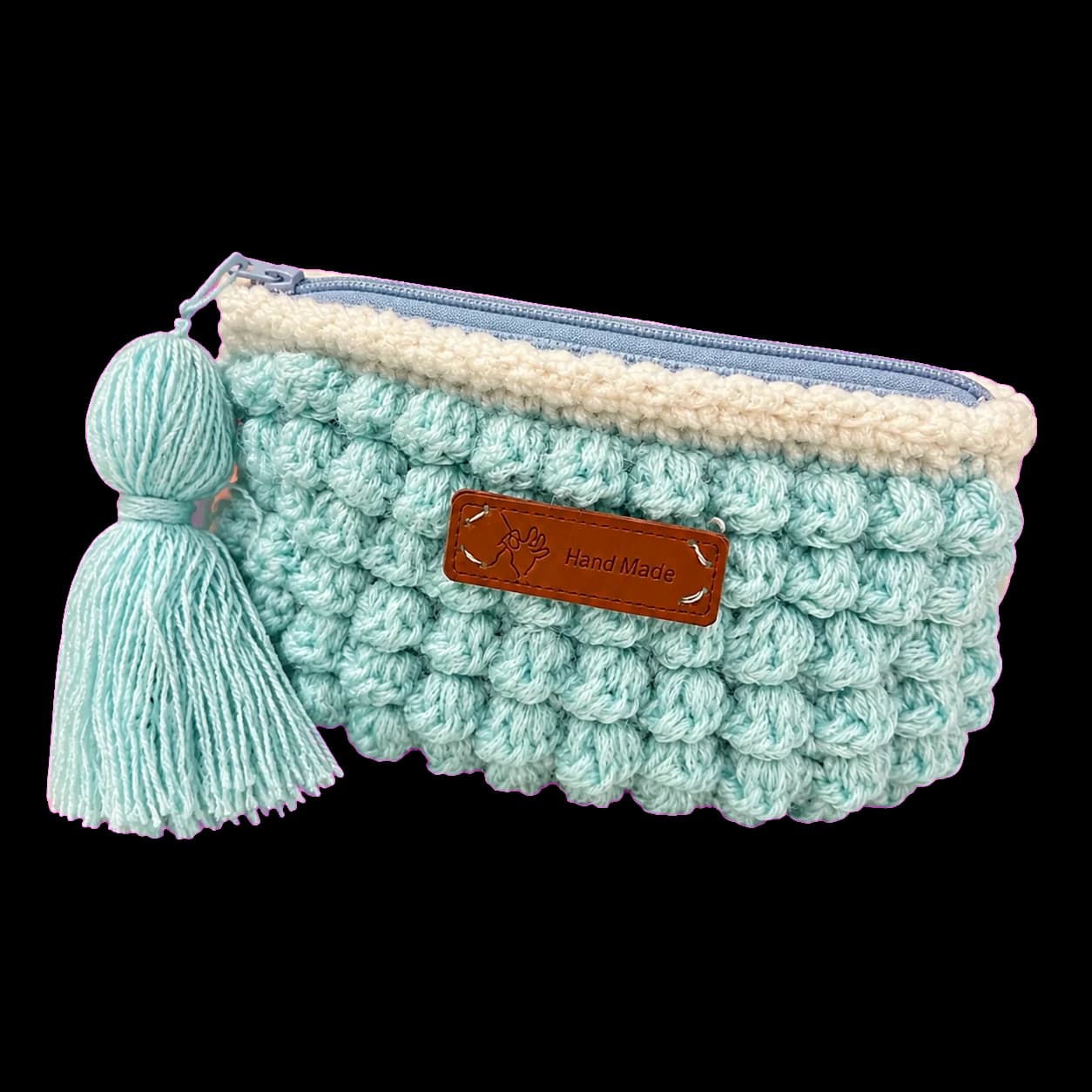 Trousse Artisanale au Crochet Bleu Ciel – Fait Main au Maroc