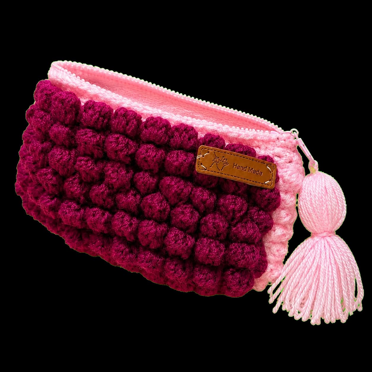 Trousse Artisanale au Crochet Fuchsia – Taille Moyenne | Fait Main au Maroc