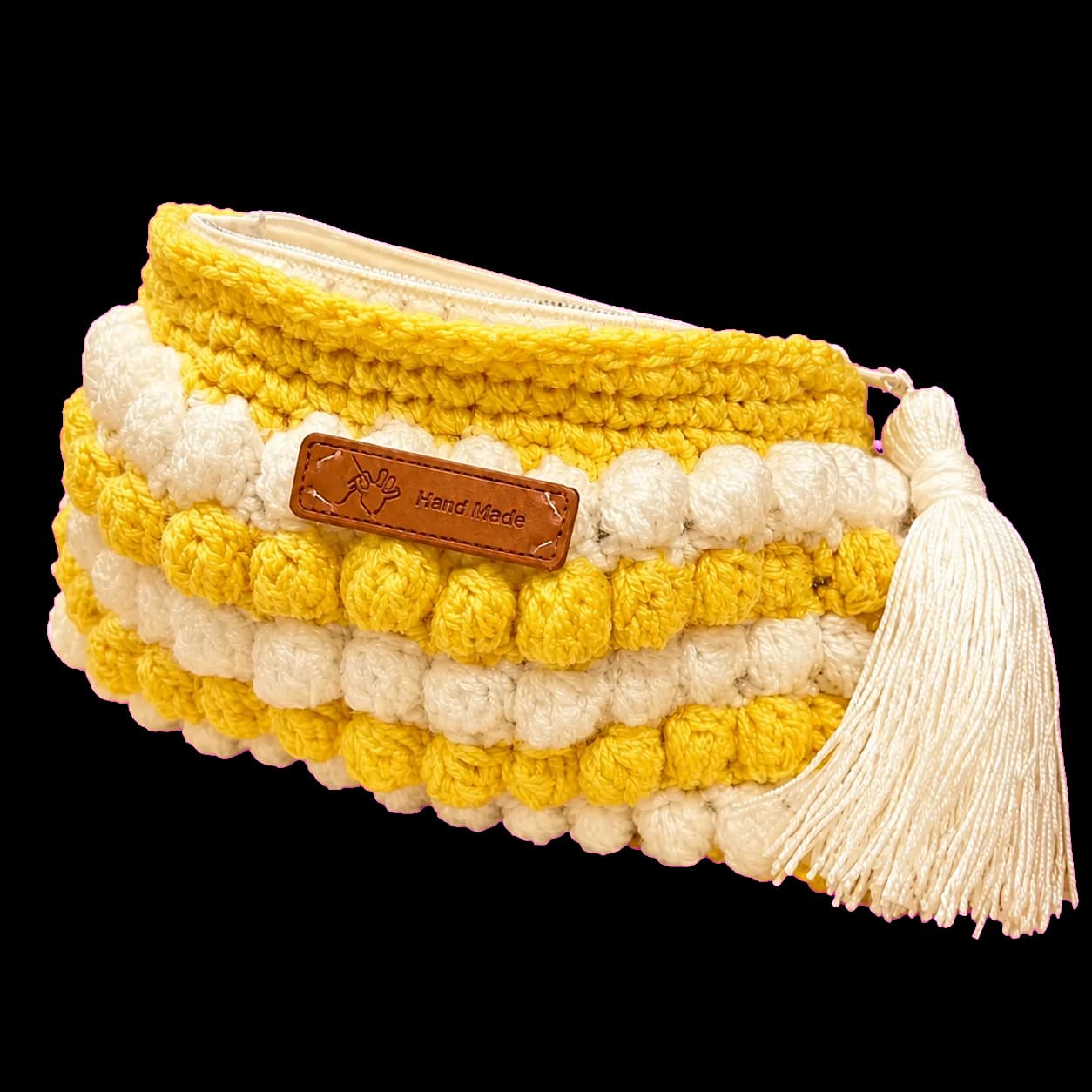 Trousse Artisanale au Crochet Jaune – Grande Taille | Fait Main au Maroc