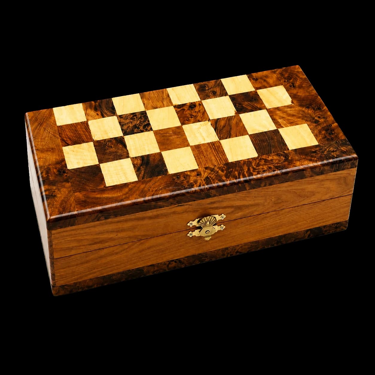 Coffret damier en thuya (jeu de dames)