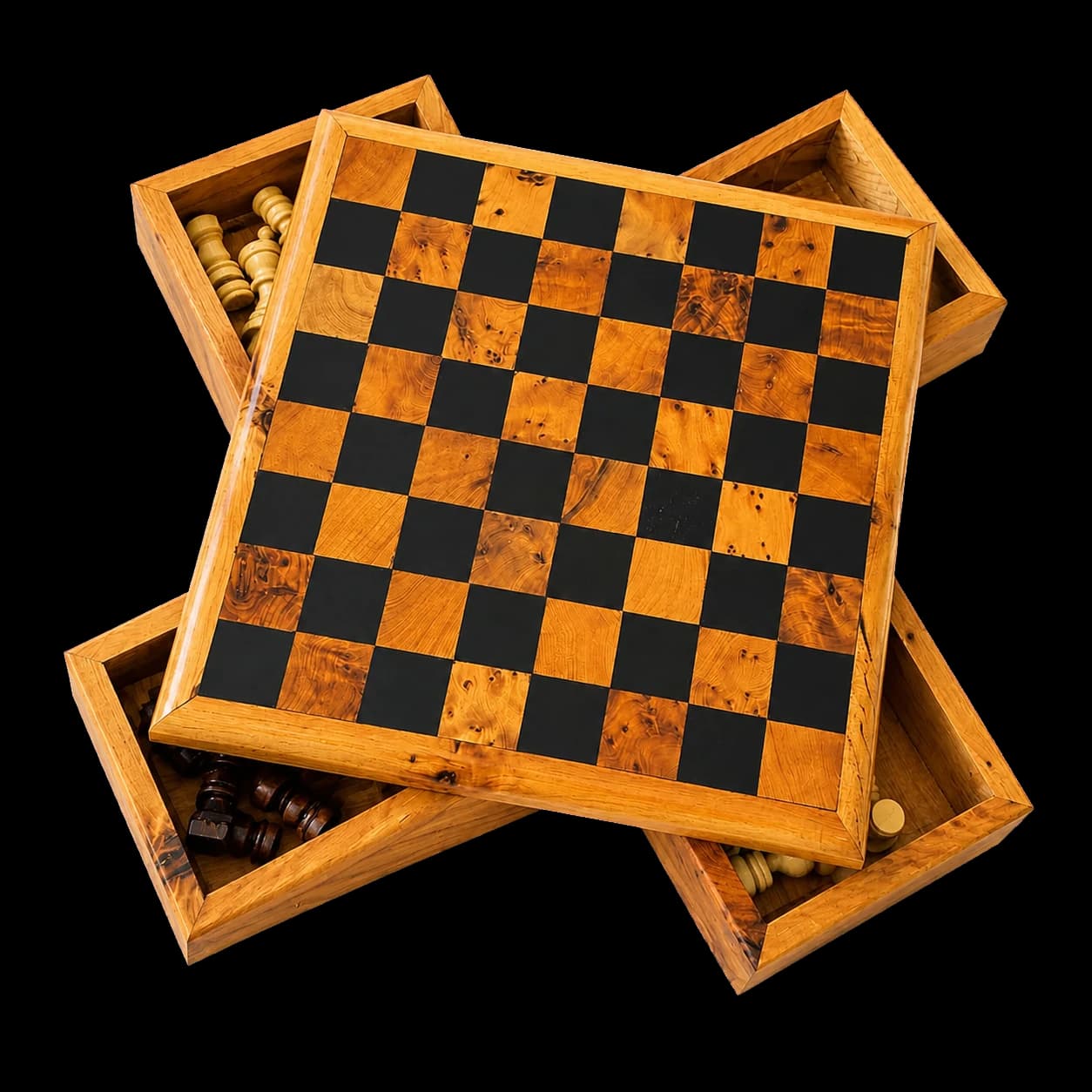 Échiquier pliant en thuya avec rangements