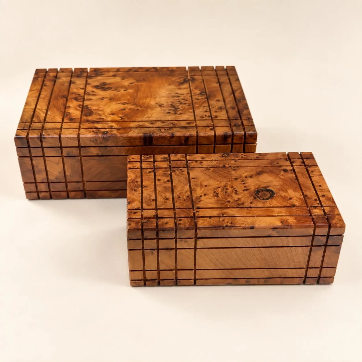 Rectangular Thuya Burl Box with Incised Grooves