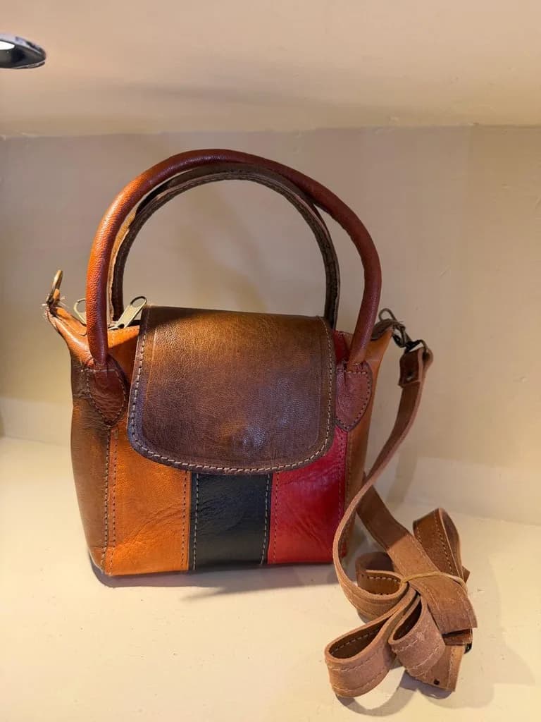 Sac à main en cuir patchwork multicolore