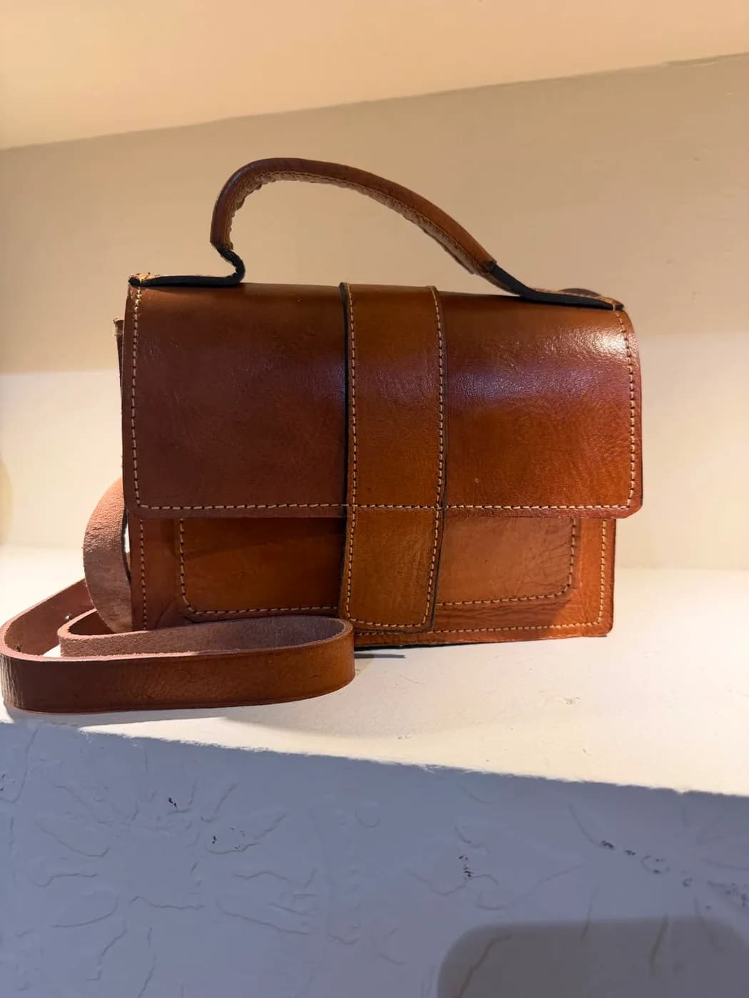 Sac cartable en cuir cognac