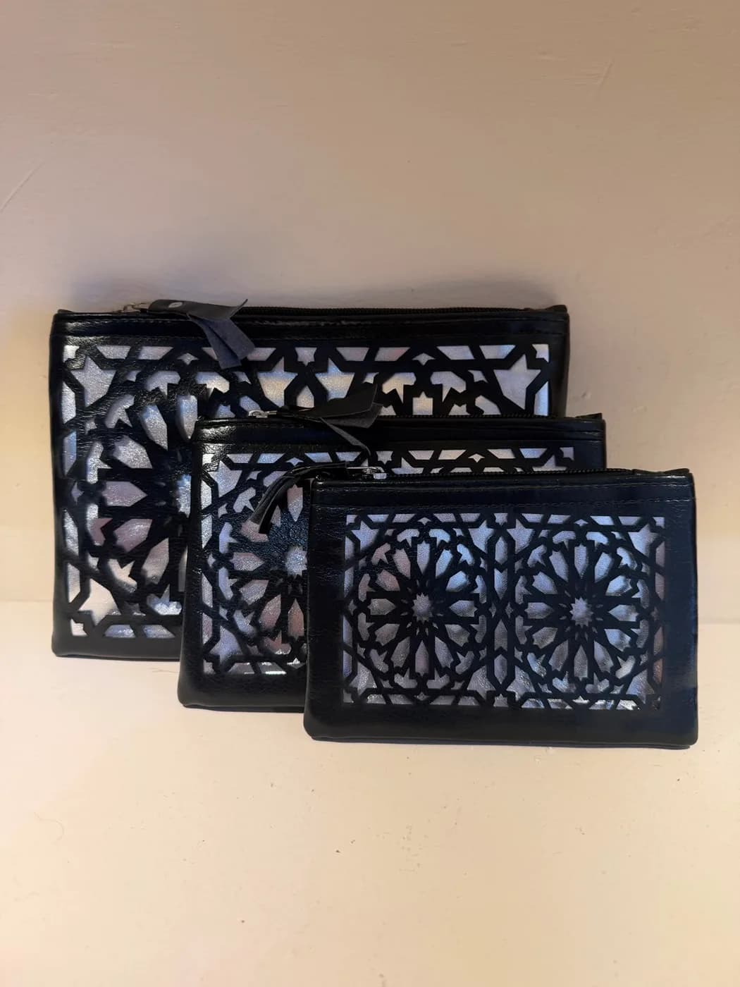Trousses en cuir ajouré noir (lot de 3)