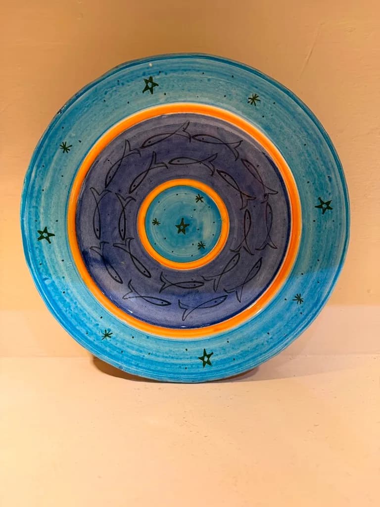 Assiette décorative aux poissons (bleu turquoise)