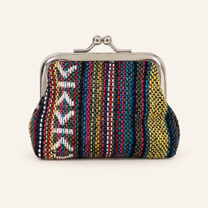 Porte-monnaie tissé multicolore à fermoir métallique