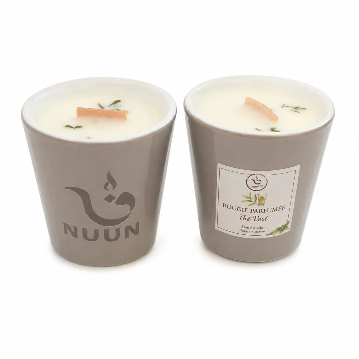 Bougie parfumée Thé Vert NUUN — pot en céramique gris
