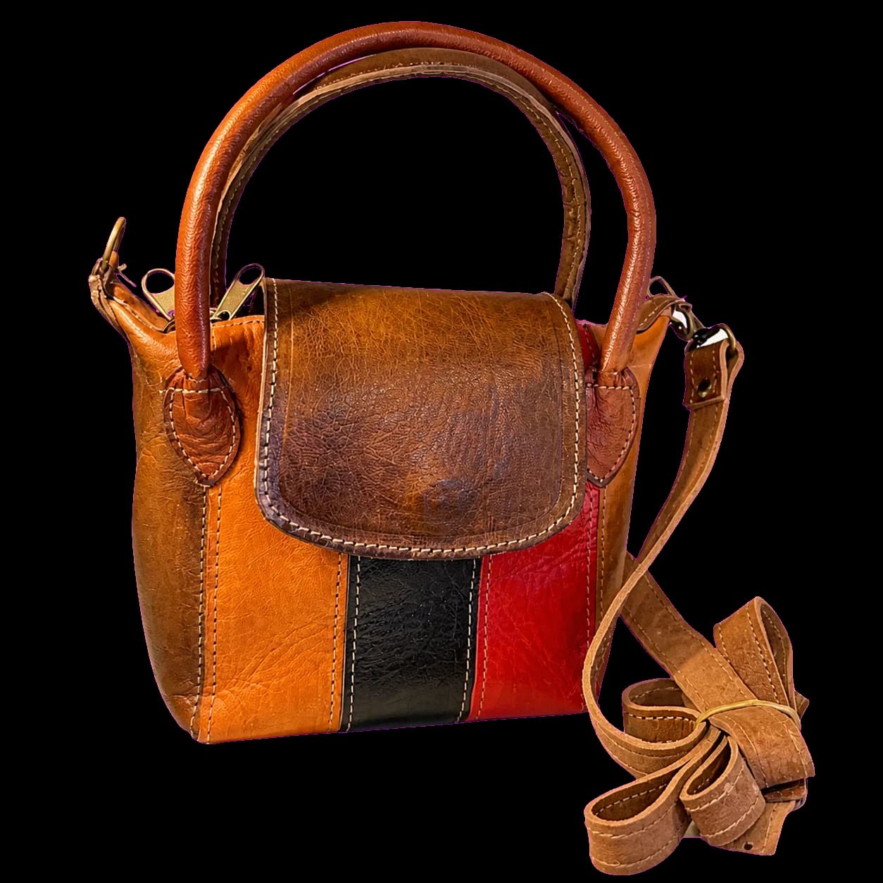Sac à main en cuir patchwork multicolore