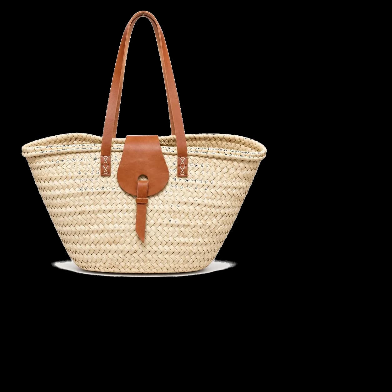 Panier en paille à anses cuir