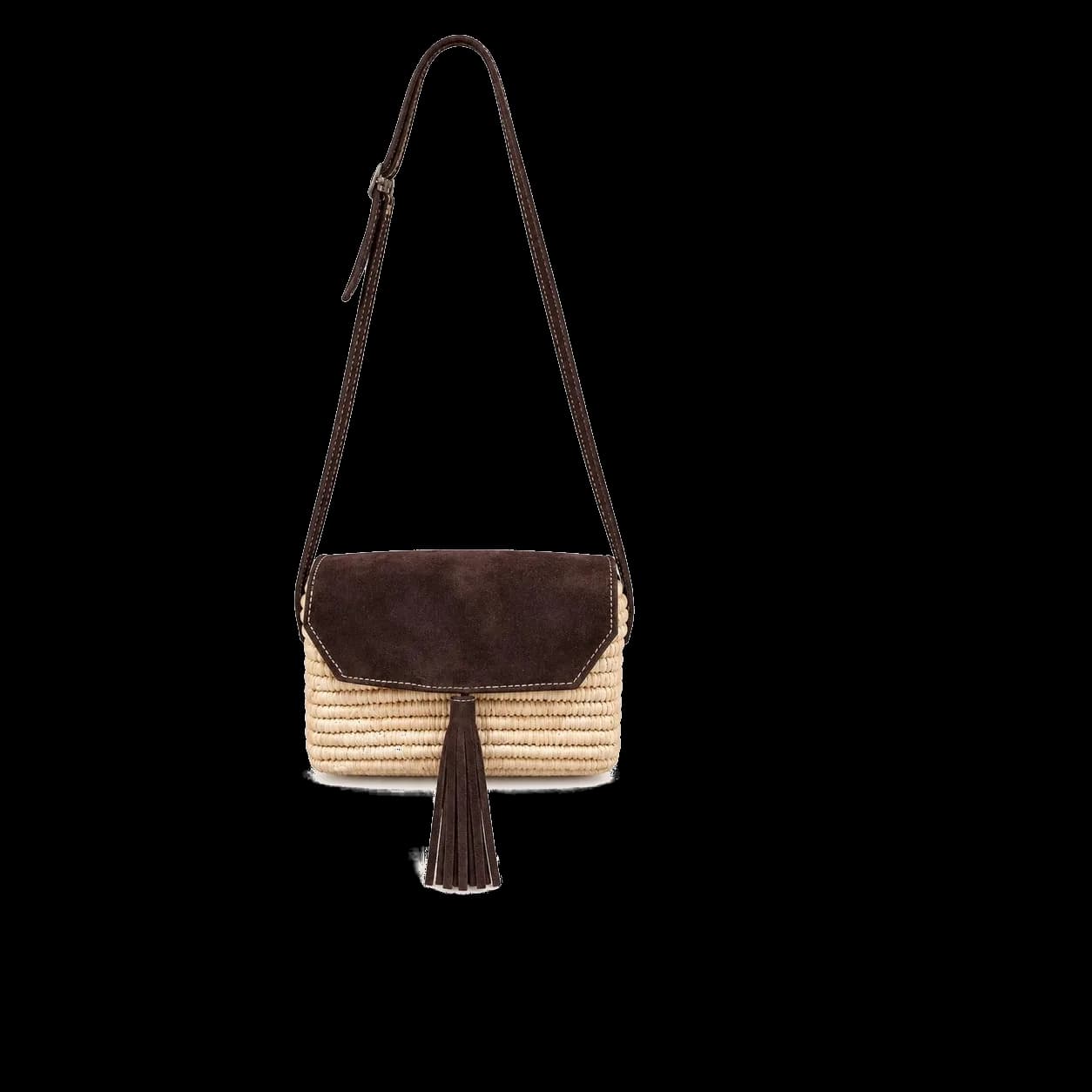 Sac bandoulière en paille et daim à gland